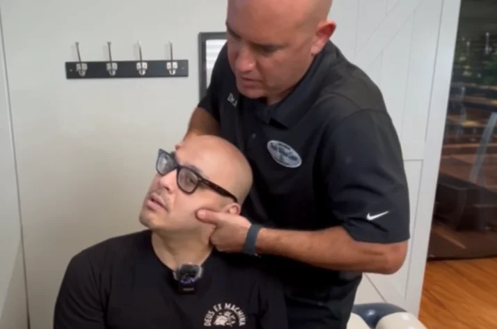 Dr. Aranibar adjusting a patient with vertigo